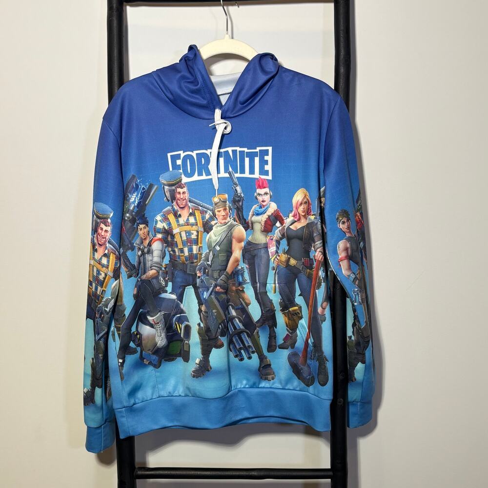 Fortnite Hoodie Graphic Blue Gamer Sweatshirt Unisex Kids/Teen Medium